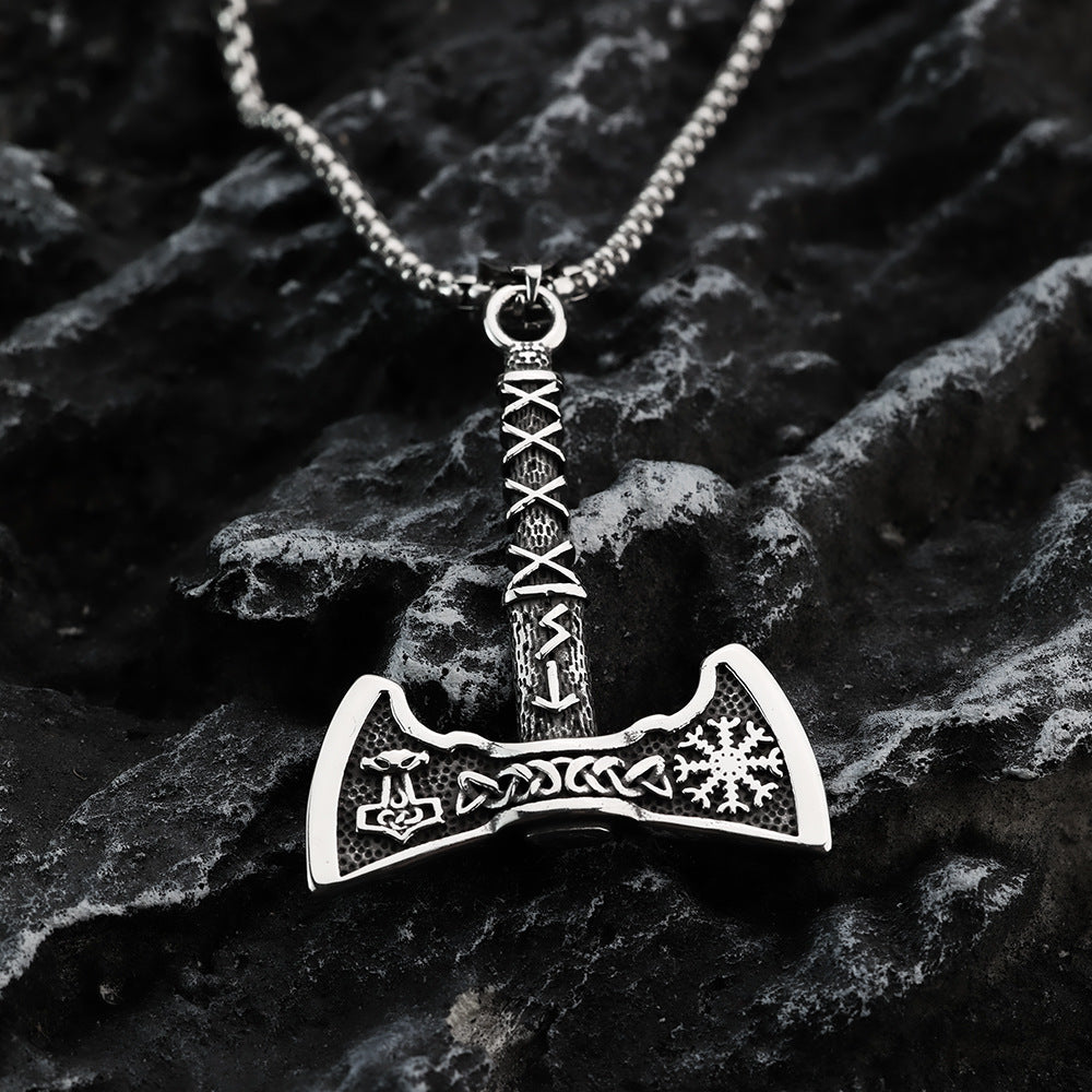 Nordic Retro Stainless Steel Men's Pendant Viking Axe Necklace