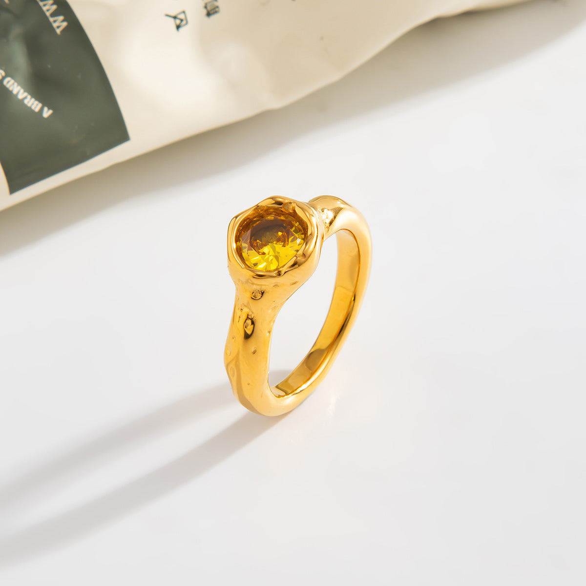 Planderful Stainless Steel Ring With Lava Texture And Zircon Inlays For Women Statement Jewelry