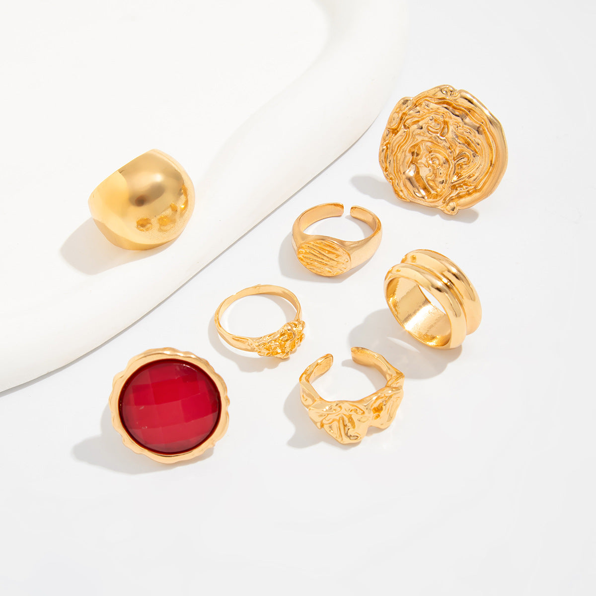 Planderful Vienna Verve Gemstone Ring Set Stackable Lava Rings For Bold Fashion Lovers Statement Jewelry