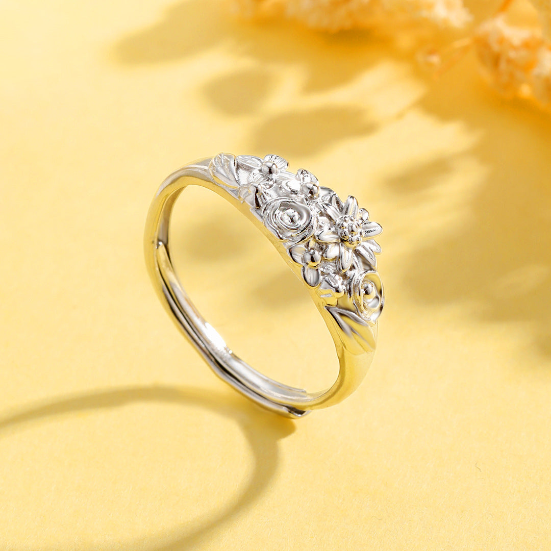 Guofeng S925 Sterling Silver Flowering Ring – Elegant Retro Open Design