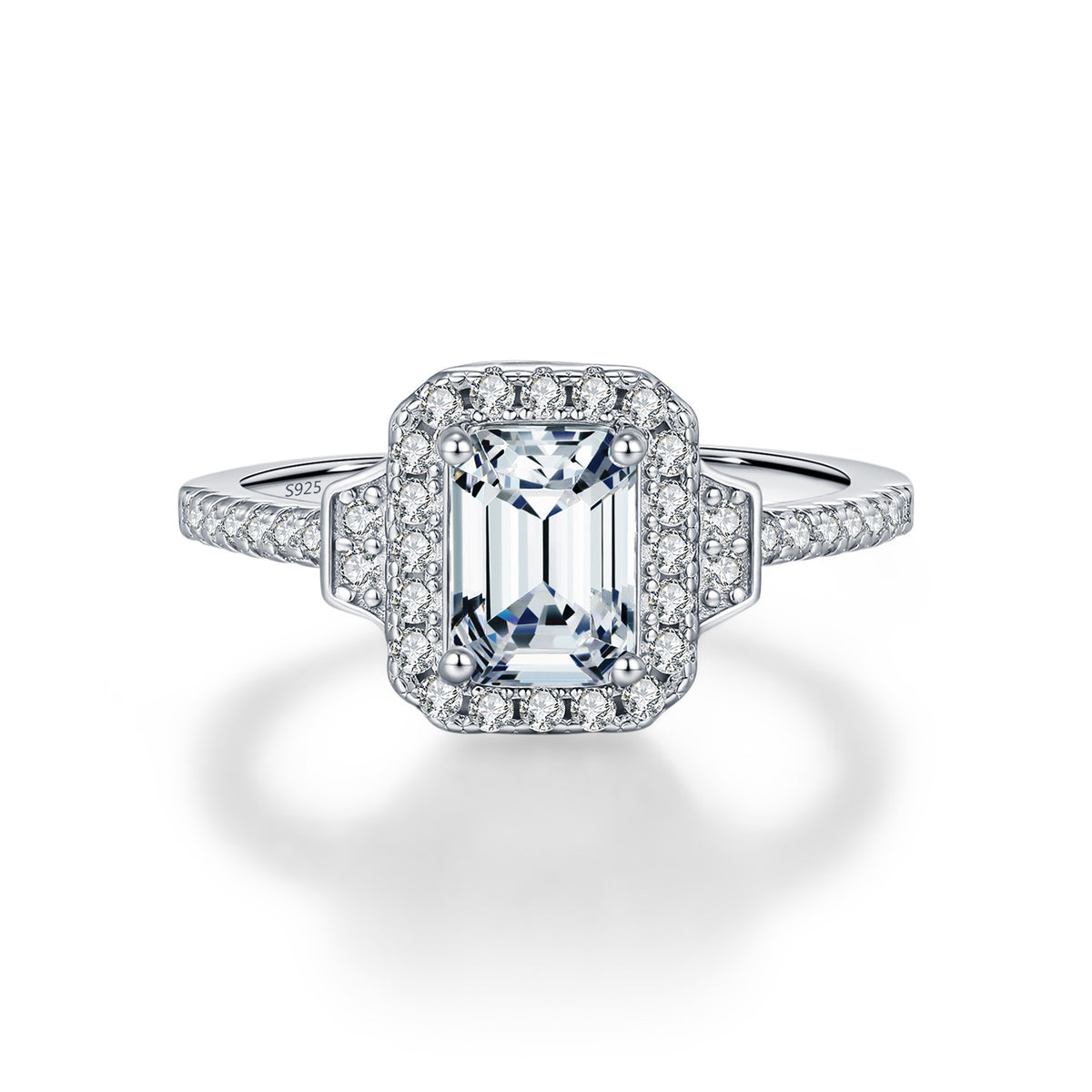 S925 Sterling Silver Emerald-Cut One-Carat Moissanite Ring