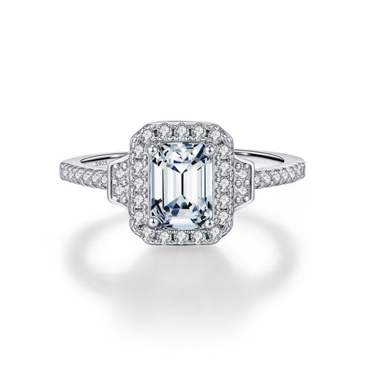 S925 Sterling Silver Emerald-Cut One-Carat Moissanite Ring