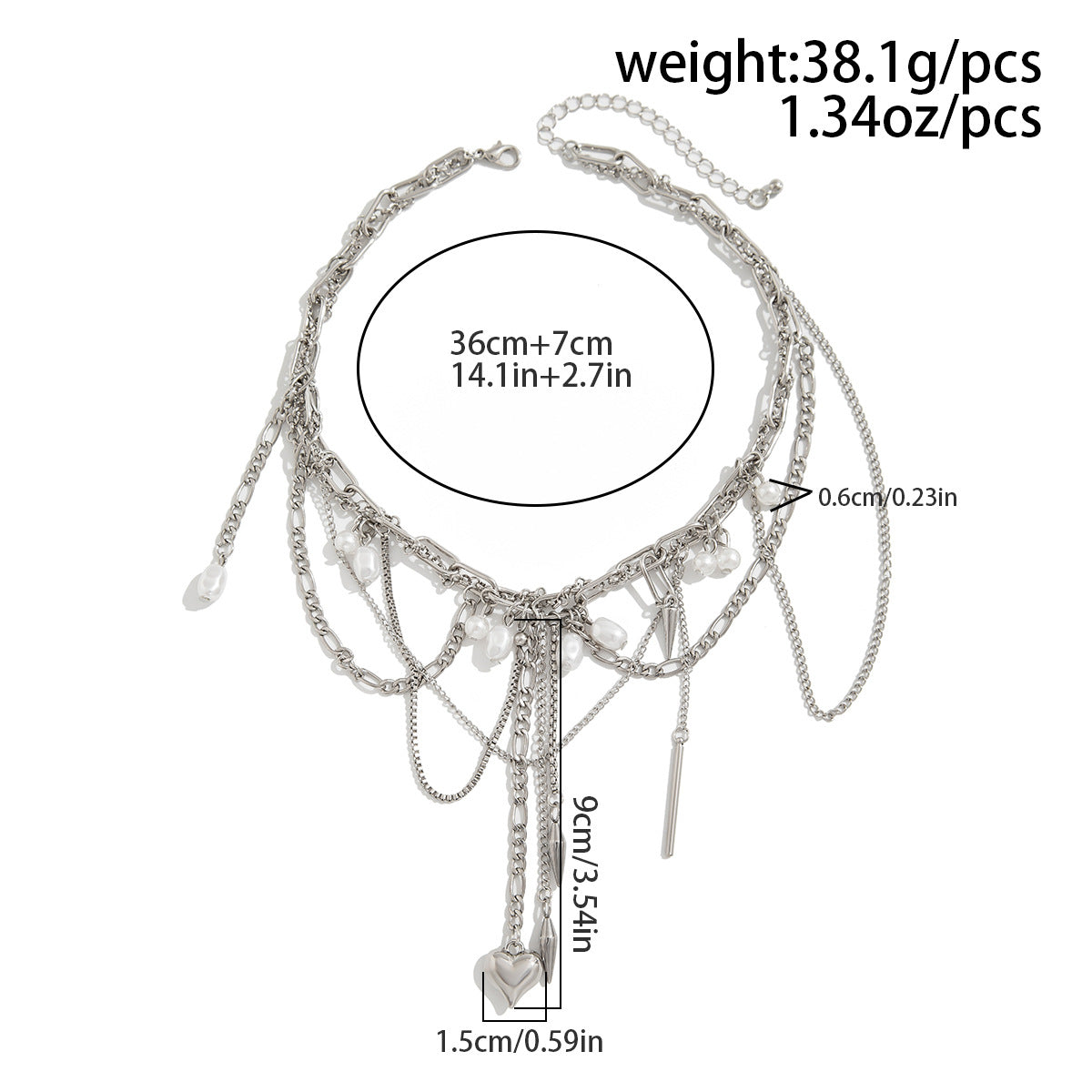 Heart Rivet Chain Tassel Necklace