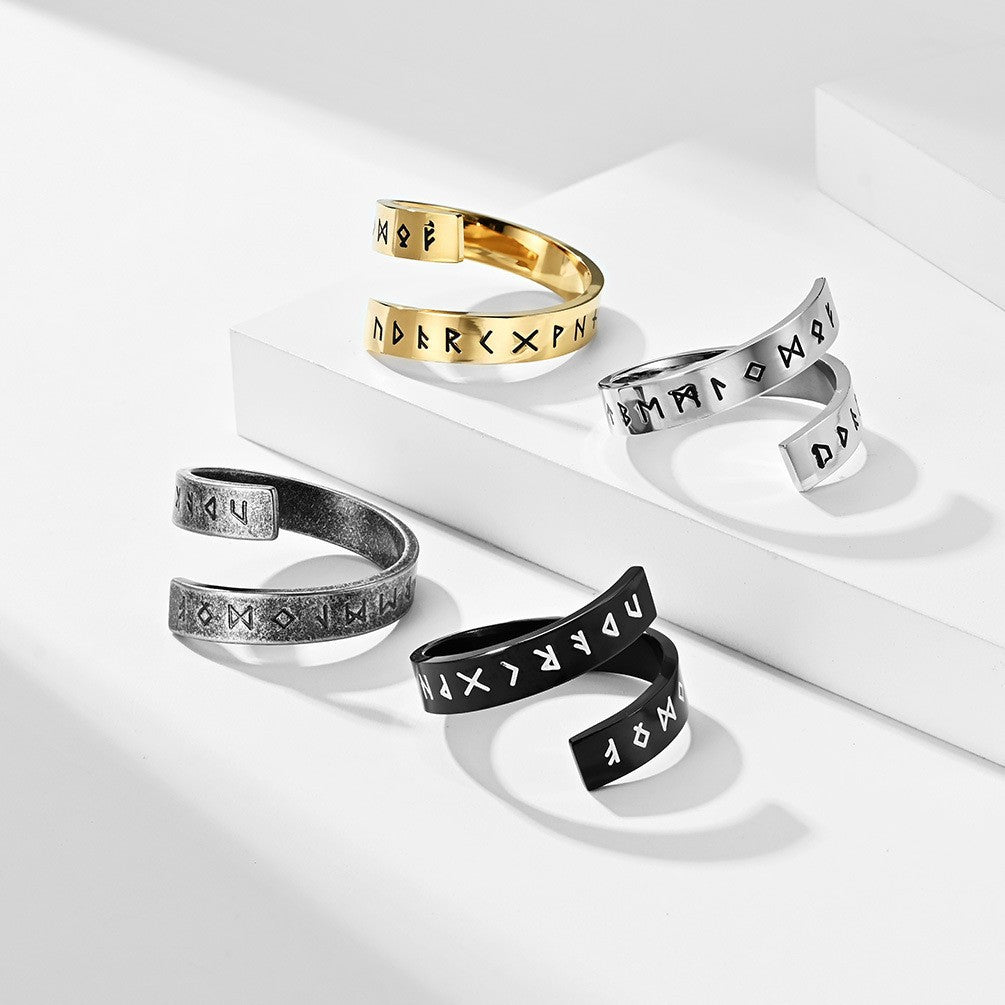 Planderful Viking Symbol Stainless Steel Ring For Men Vintage Style Adjustable Jewelry
