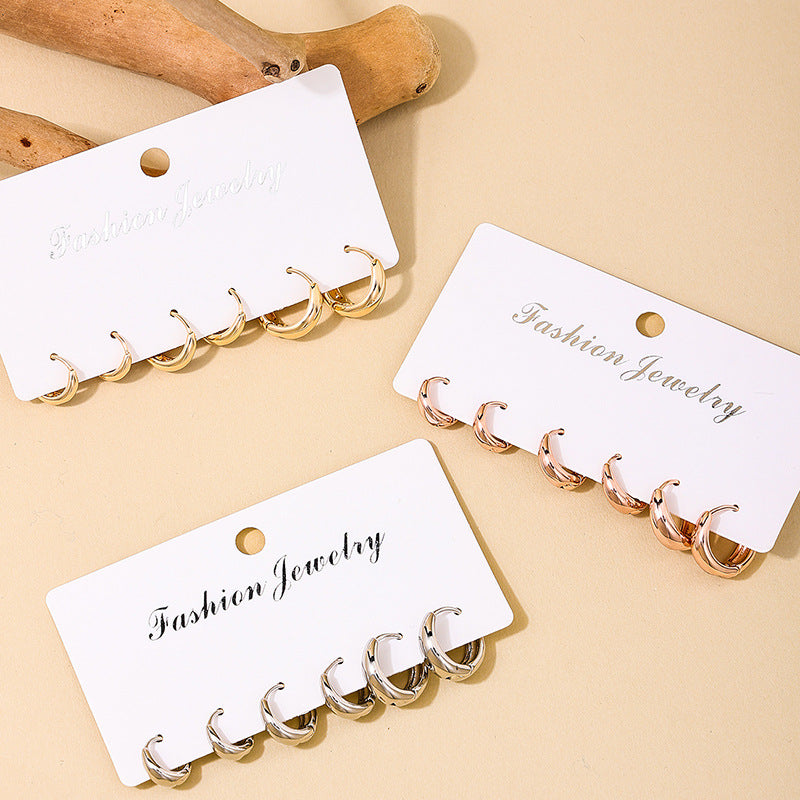 Elegant C-Shaped Women's Earrings Set with Rings - Vienna Verve Collection