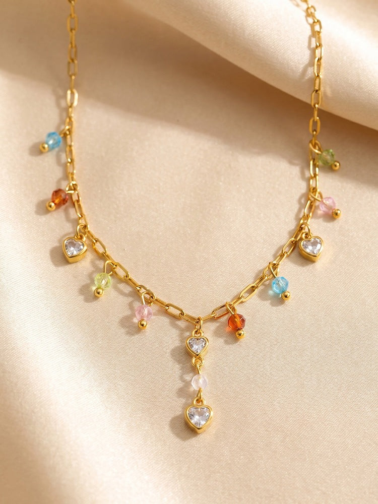 Women's Stainless Steel Horse Eye Zircon Wave Bead Necklace Stacked With Daily Gifts