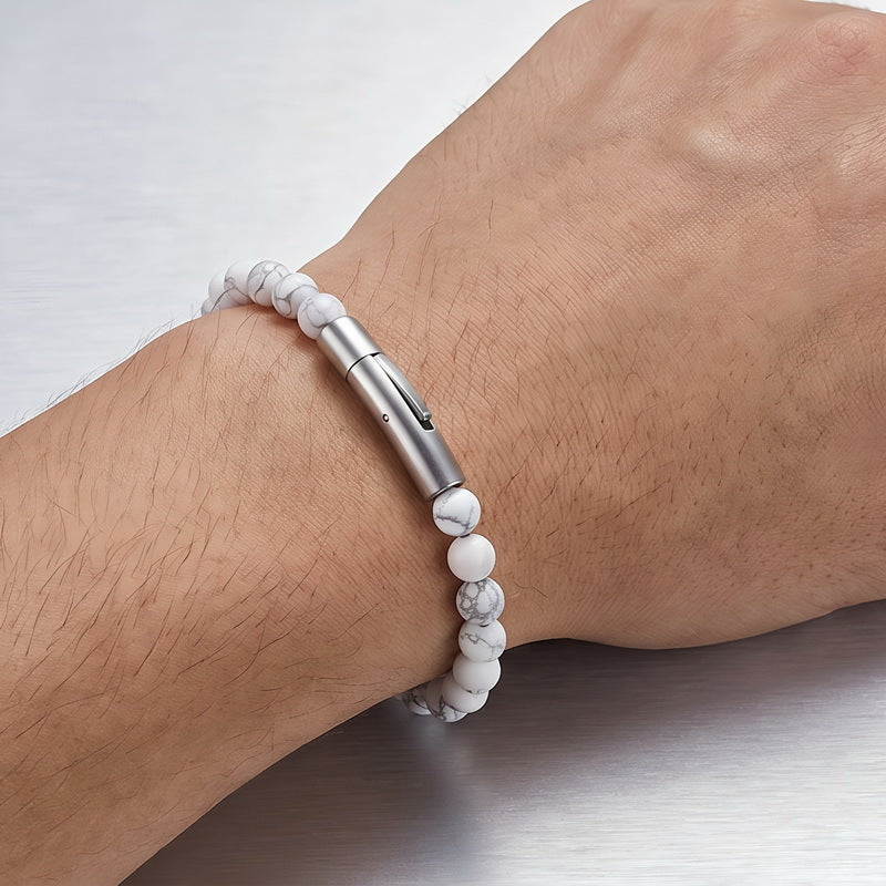 Beaded Bracelet Tiger's Eye Stone Black Agate Stainless Steel Snap Button Unisex Bracelet.