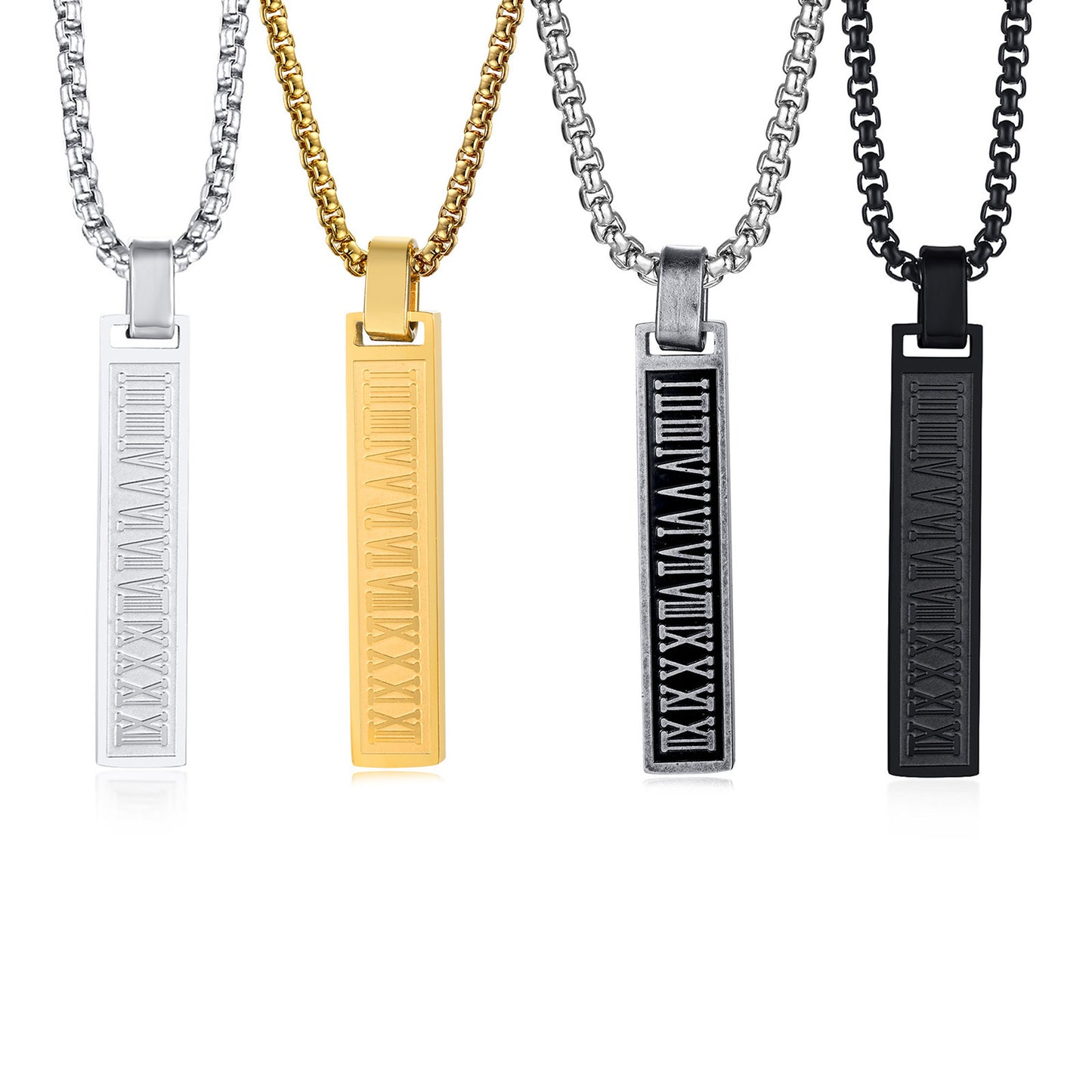 Stainless Steel Roman Numerals Geometric Necklace for Men