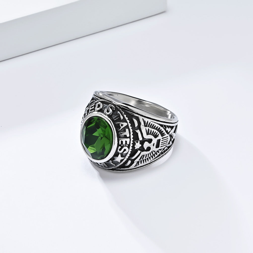 Sea Eagle Ring For Men Retro Titanium Steel Band With Zircon Emblem Planderful Everyday Genie