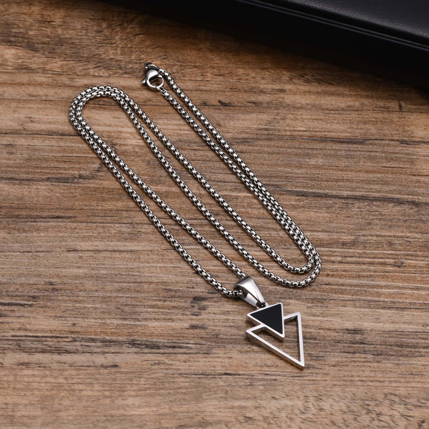 Stainless Steel Triangular Pendant Necklace for Men