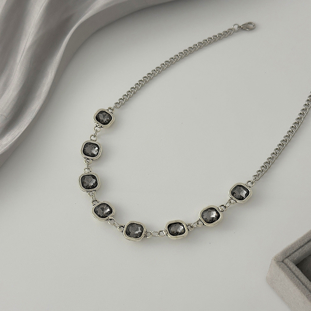 Crystal-Style Rectangular Chain Necklace