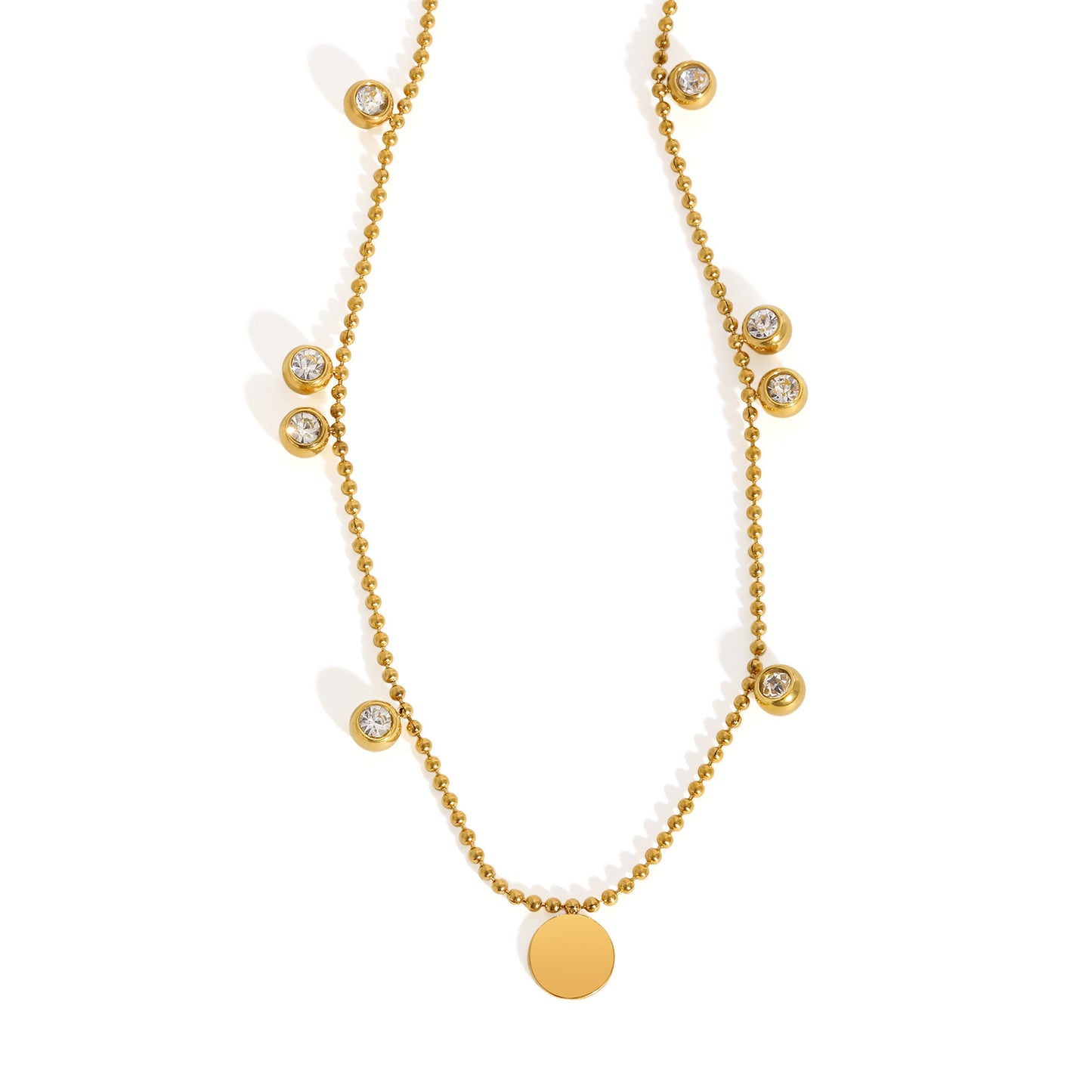 Stainless Steel Zircon Disc Bead Chain – Women's Neck Chain Necklace