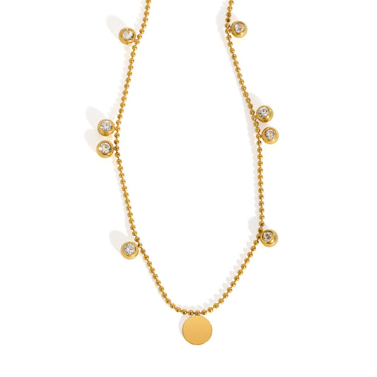 Stainless Steel Zircon Disc Bead Chain – Women's Neck Chain Necklace