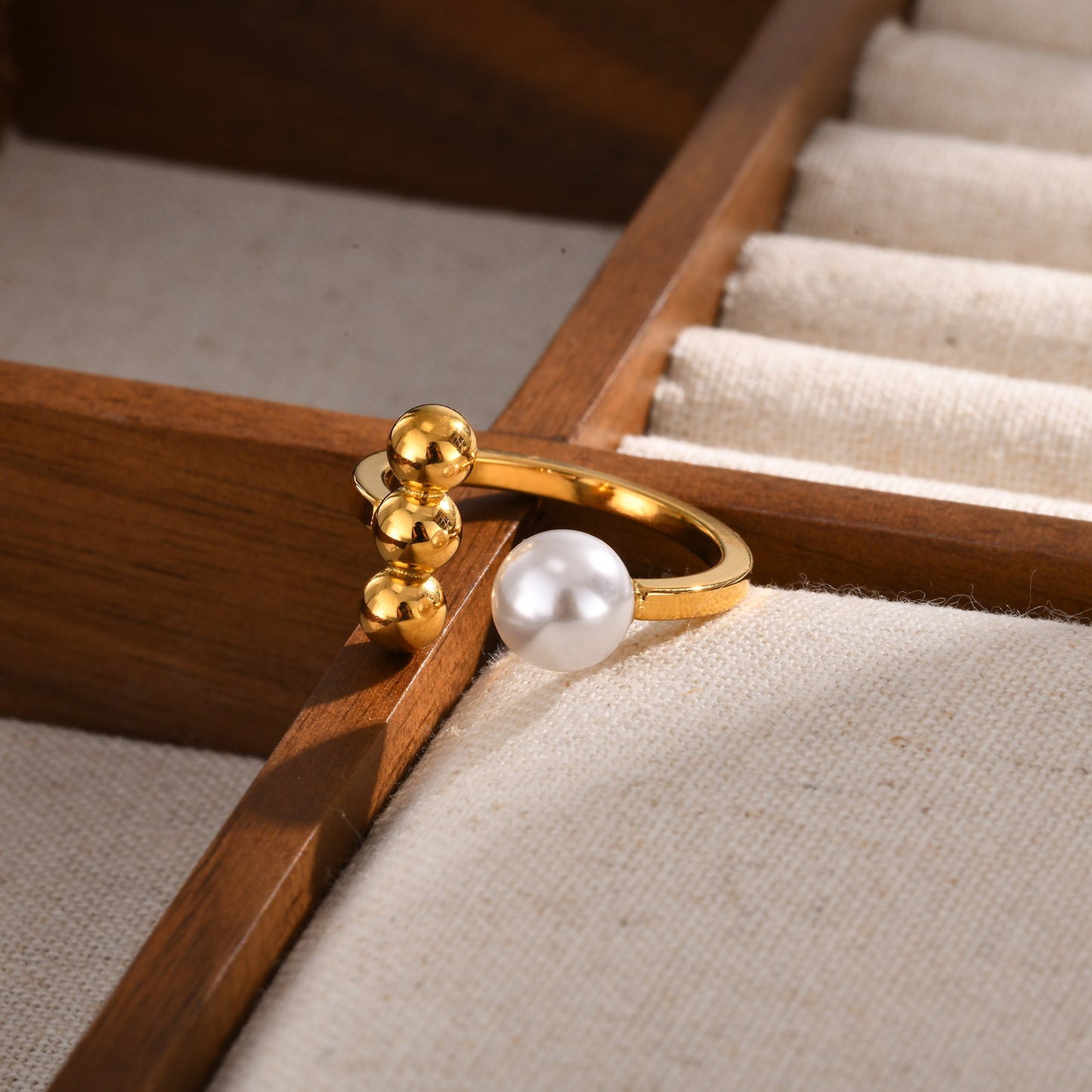 Jewelry Stainless Steel 3 Steel Balls Imitation Pearl Ring