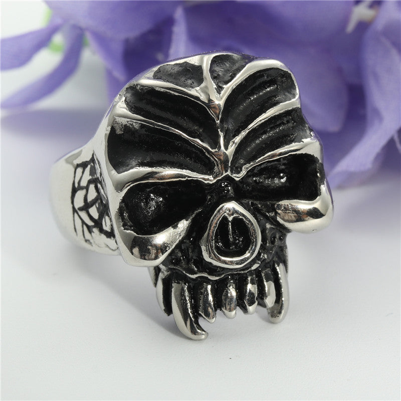 Titanium Steel Skull Ring for Men - Retro Punk Style with Fangs - European and American Jewelry