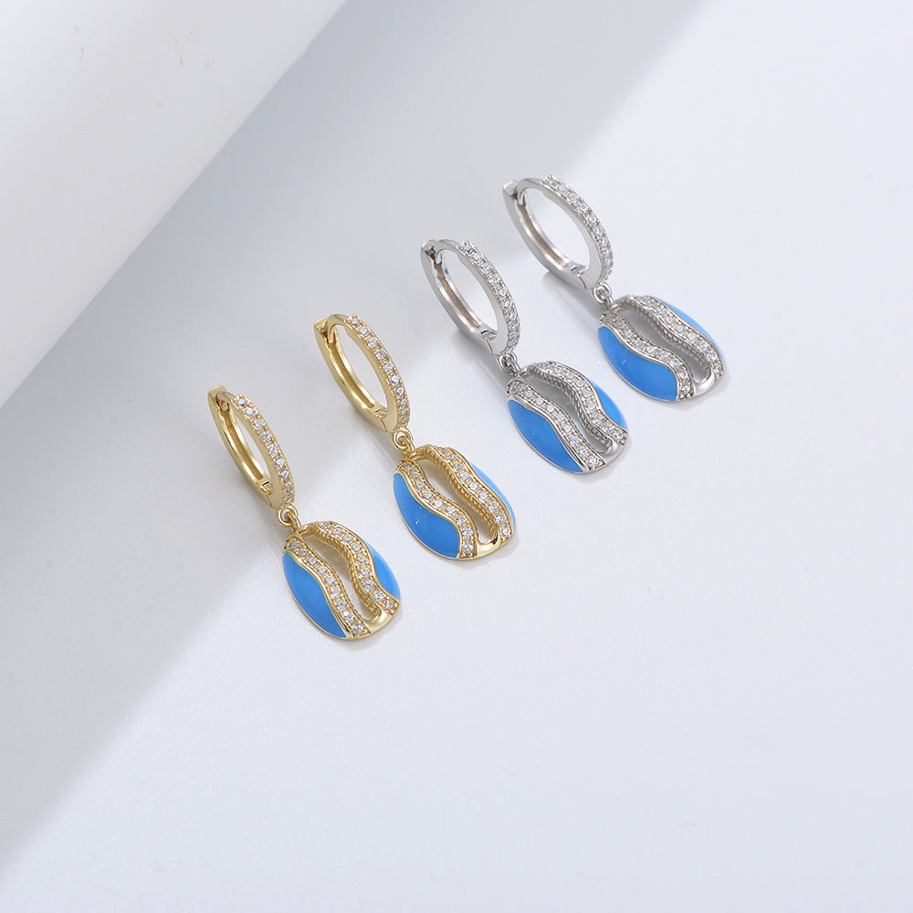 S925 Silver Dip Adhesive Hollow Oval Shell-Shaped Zircon Inlaid Earrings, Instagram Earrings