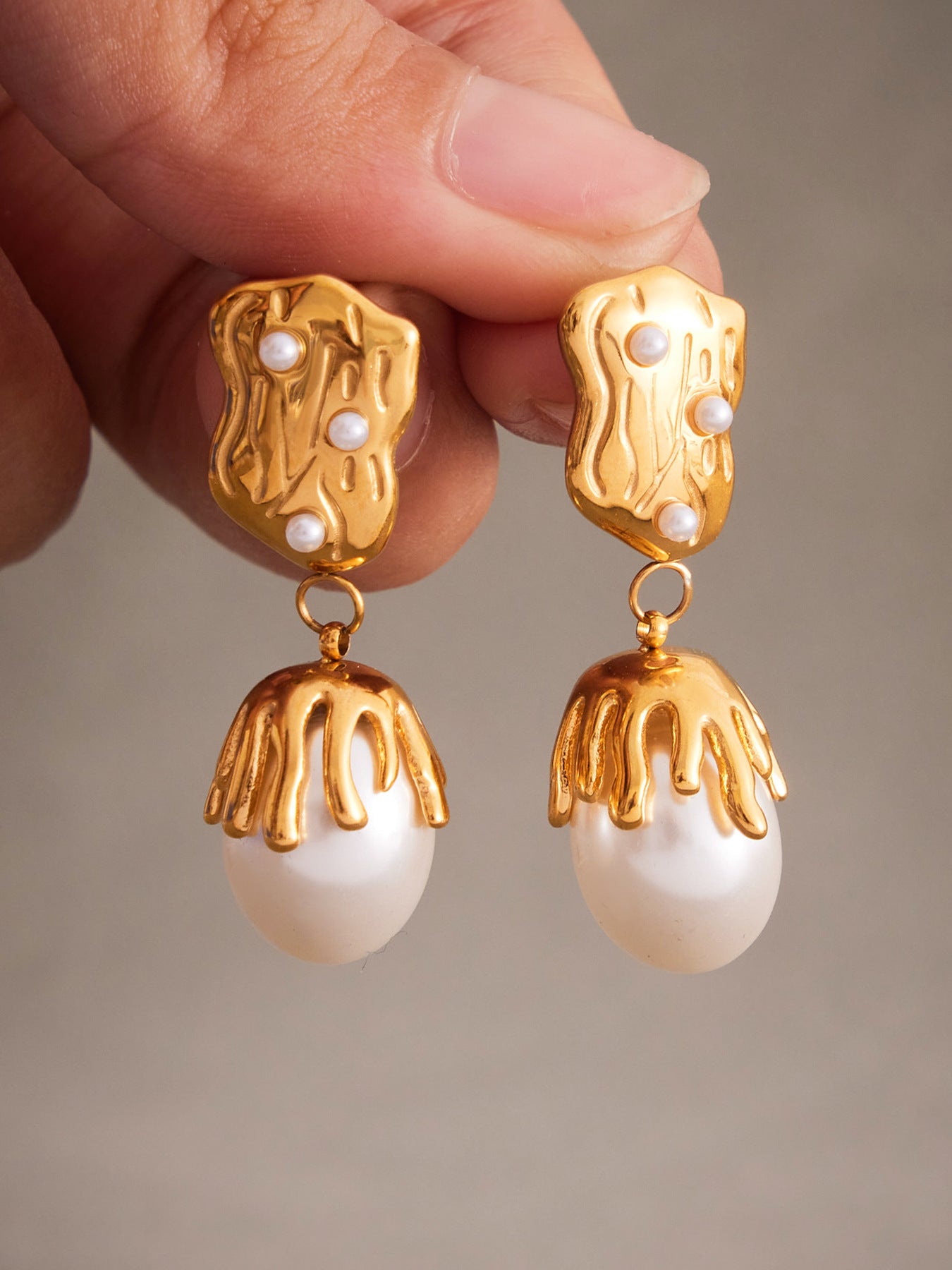 Planderful Baroque Pearl Earrings For Women 18K Gold Plated