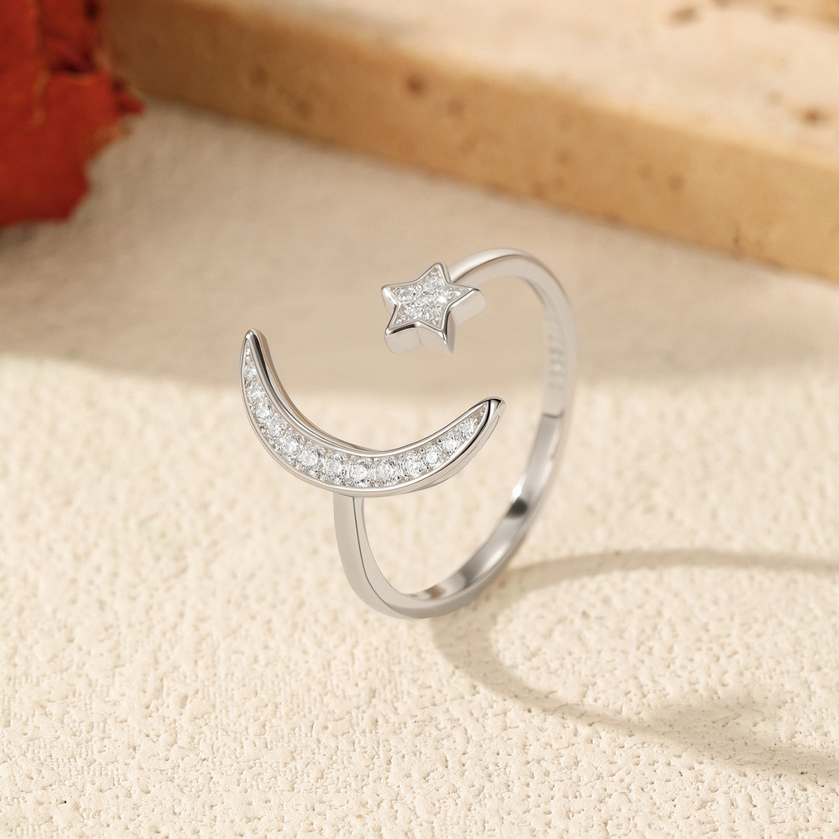 925 Sterling Silver Celestial Moon Star Zircon Ring