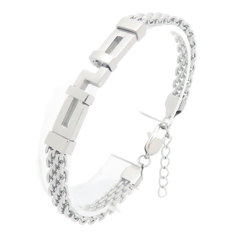 With Extension Chain Bracelet – Hip-Hop Back Pattern Labyrinth Curved Bar Mesh Chain