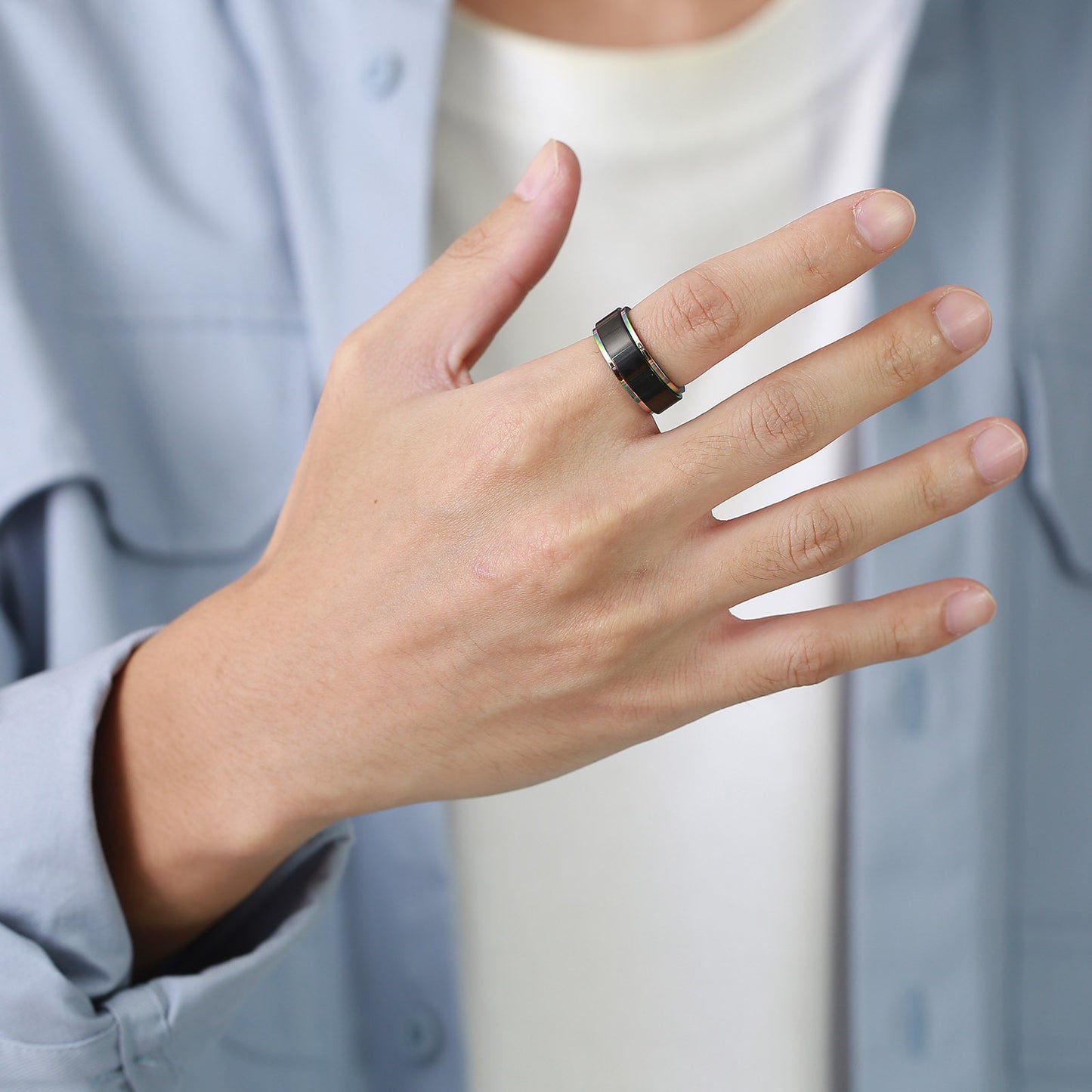 Foreign Trade Jewelry Stainless Steel Black Rotatable Ring