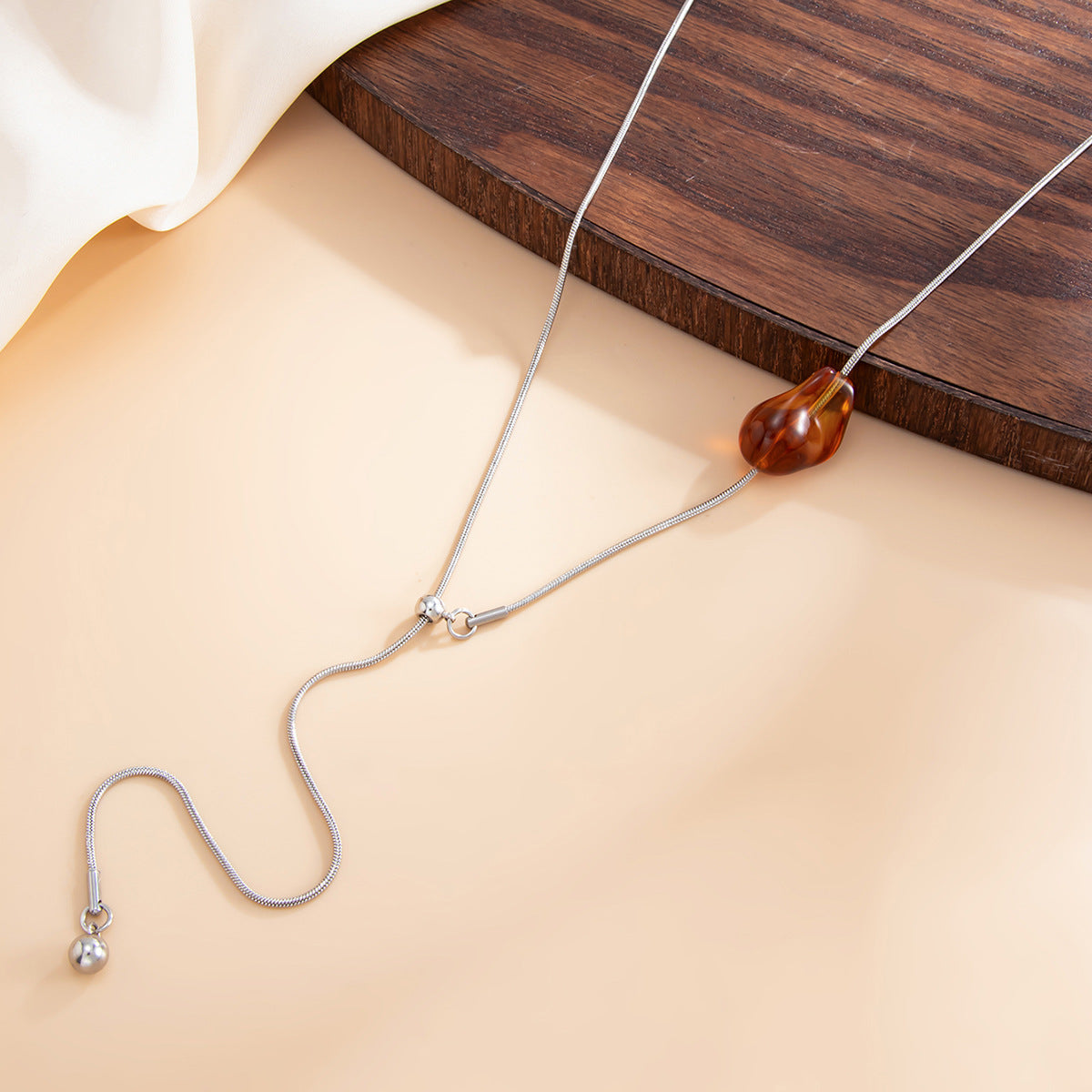 Y-Shaped Baroque Colored Pearl Necklace Stainless Steel Adjustable Fine Snake Bone Chain