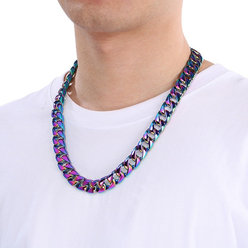 Planderful Cuban Chain Necklace 15mm Stainless Steel Men