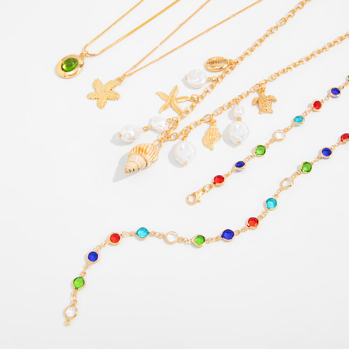 Starfish, Shell & Crystal-Style Necklace Set