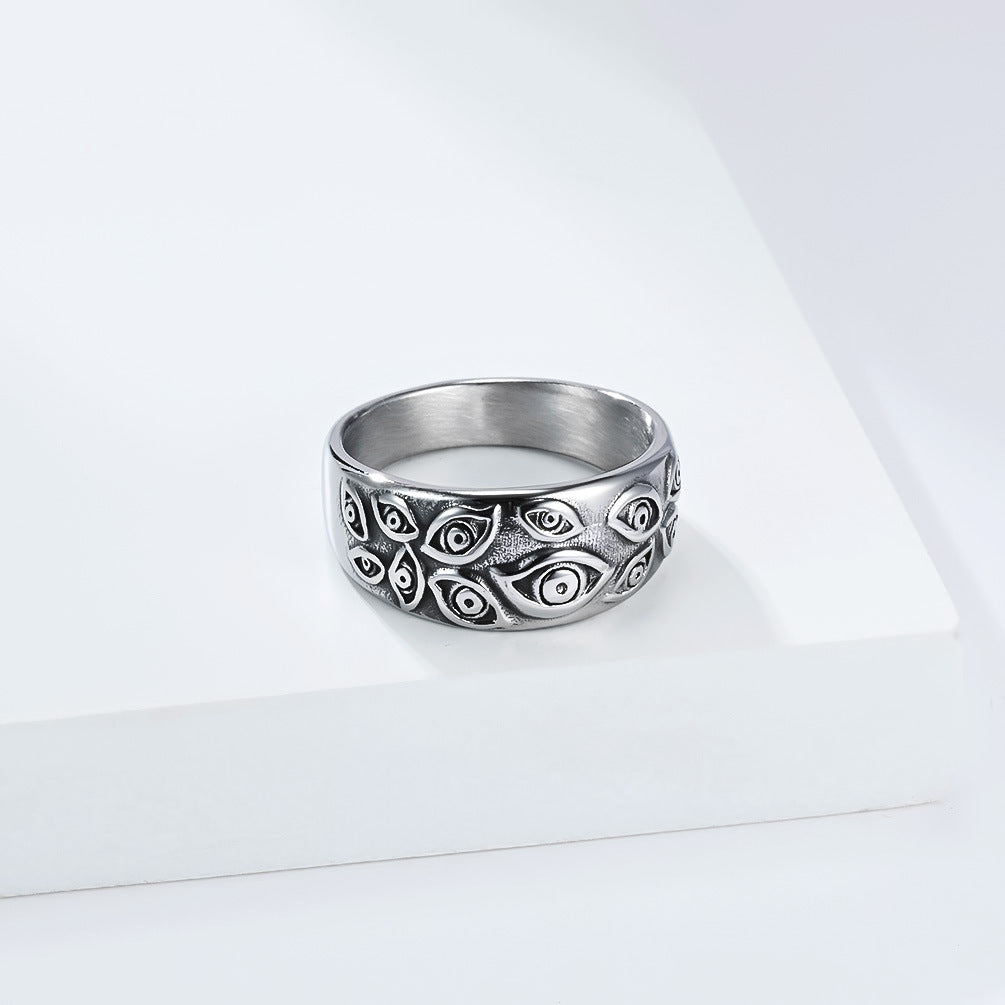 Planderful Personalized Dark Style Stainless Steel Eye Pattern Ring Unisex Punk Accessory 2025 Autumn