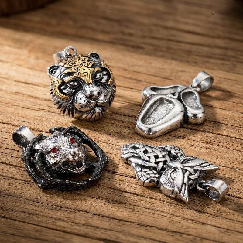 Giant Wolf Fenriel Screams Mask Pendant Three-Dimensional Two-Color Tiger Head Stainless Steel Necklace