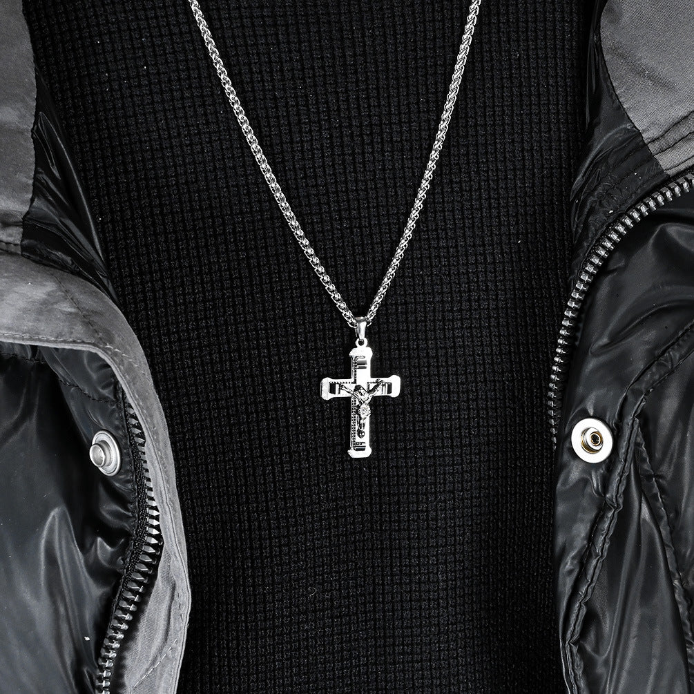 Timeless Titanium Steel Cross Necklace for Discerning Men