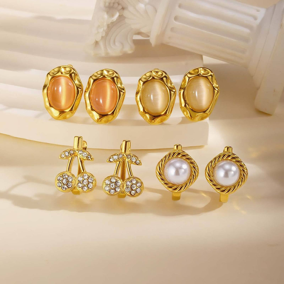 Stainless Steel Opal & Pearl Earrings — Three Styles