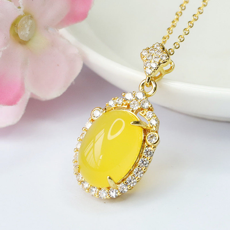 Golden Chalcedony Zircon Pendant Necklace
