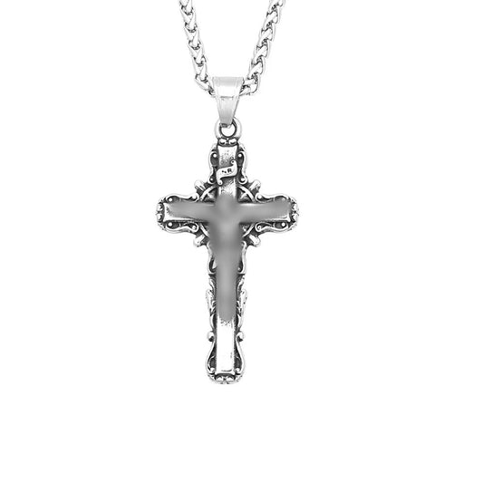Planderful Cross Pendant Necklace For Men Durable Stainless Steel Retro European Style Hip Hop Jewelry