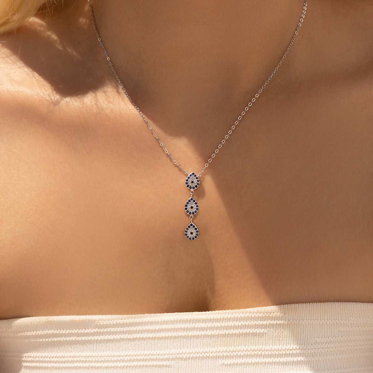 925 Sterling Silver Y-Shape Zircon Necklace
