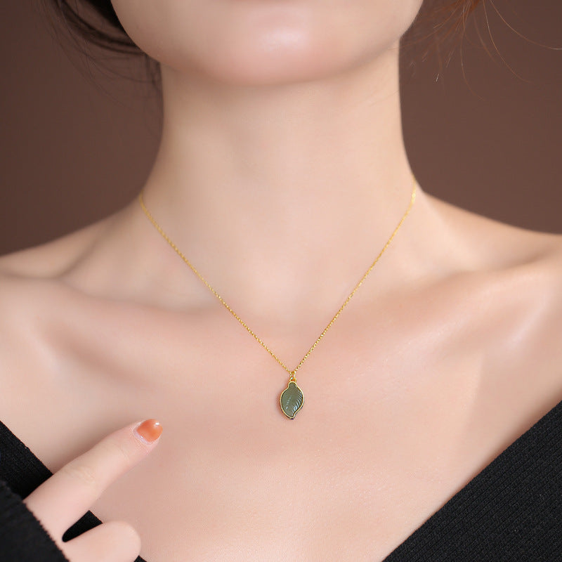 Retro Hotan Jade Pendant Necklace with 925 Silver Chain