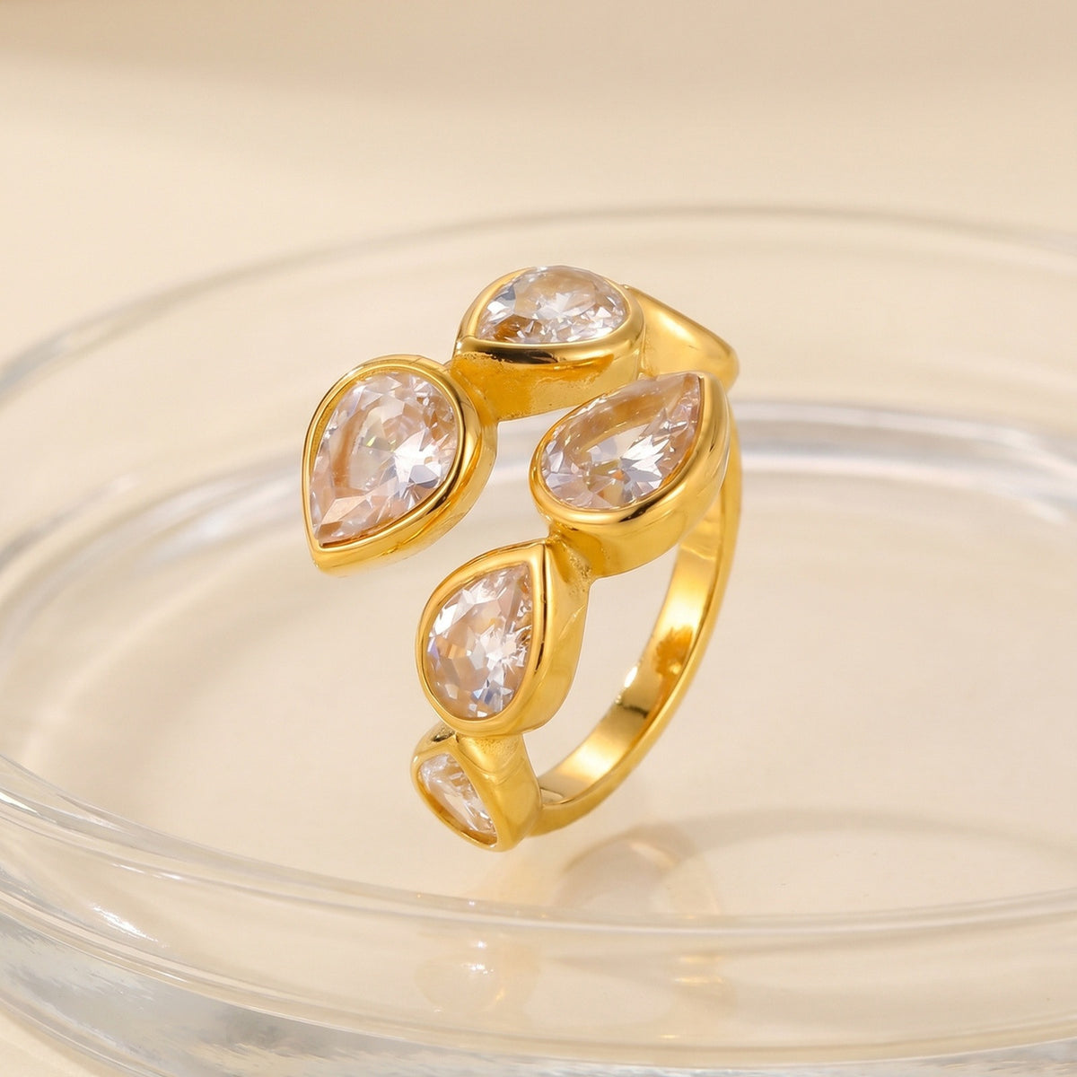 Women's Stainless Steel Water Drop Zircon Open Ring Gift