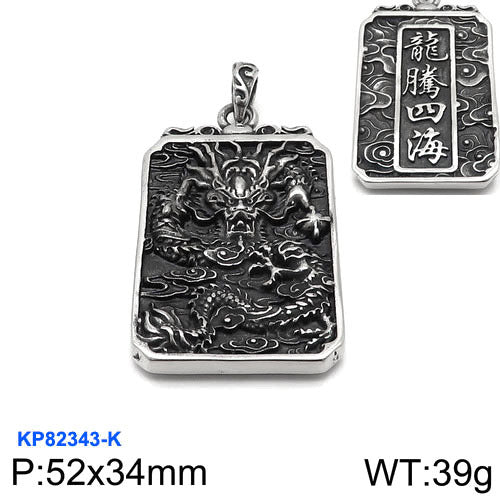 Ethnic Style Stainless Steel Guan Gong Pendant with Dragon Design