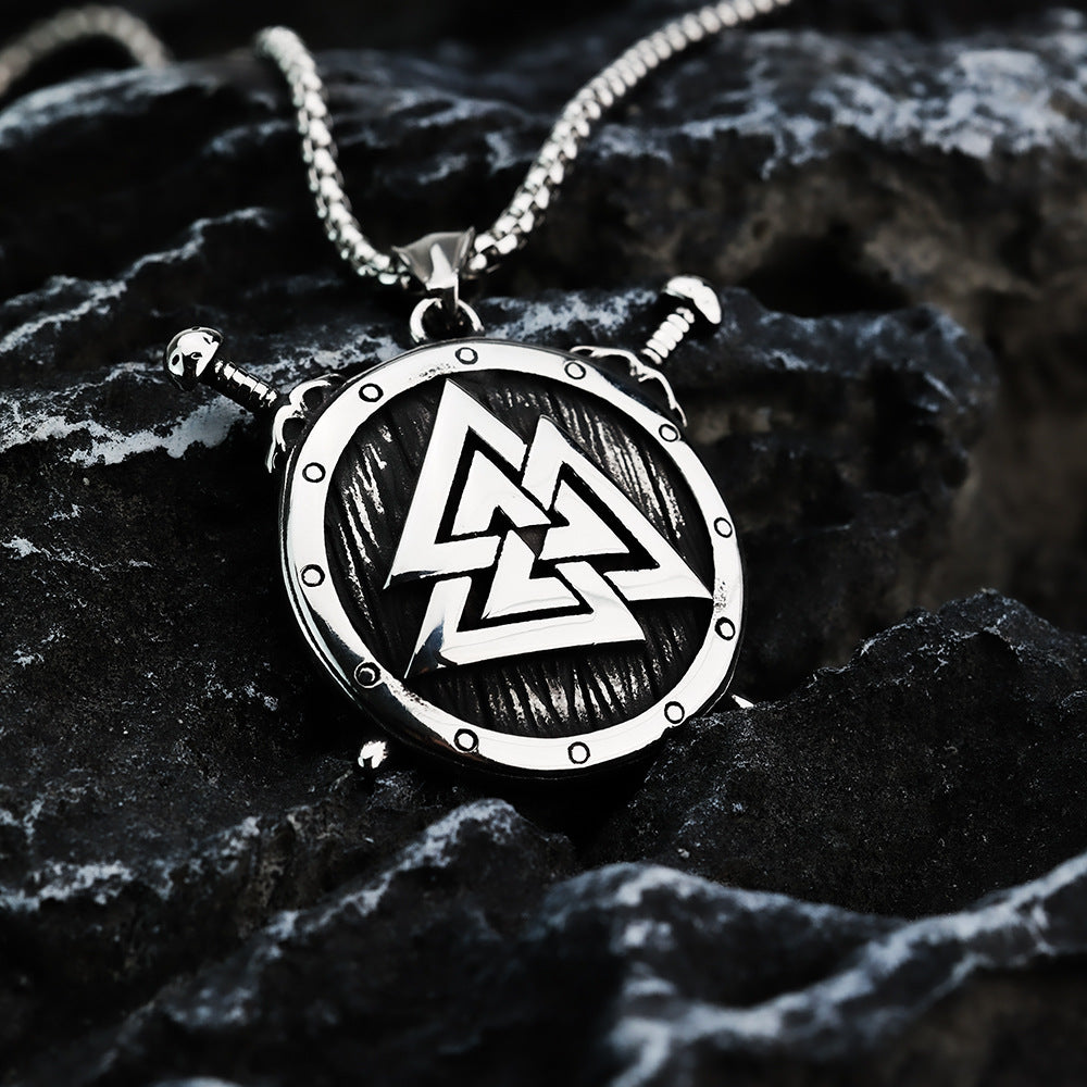 Nordic Viking Men's Pendant Stainless Steel Shield Necklace