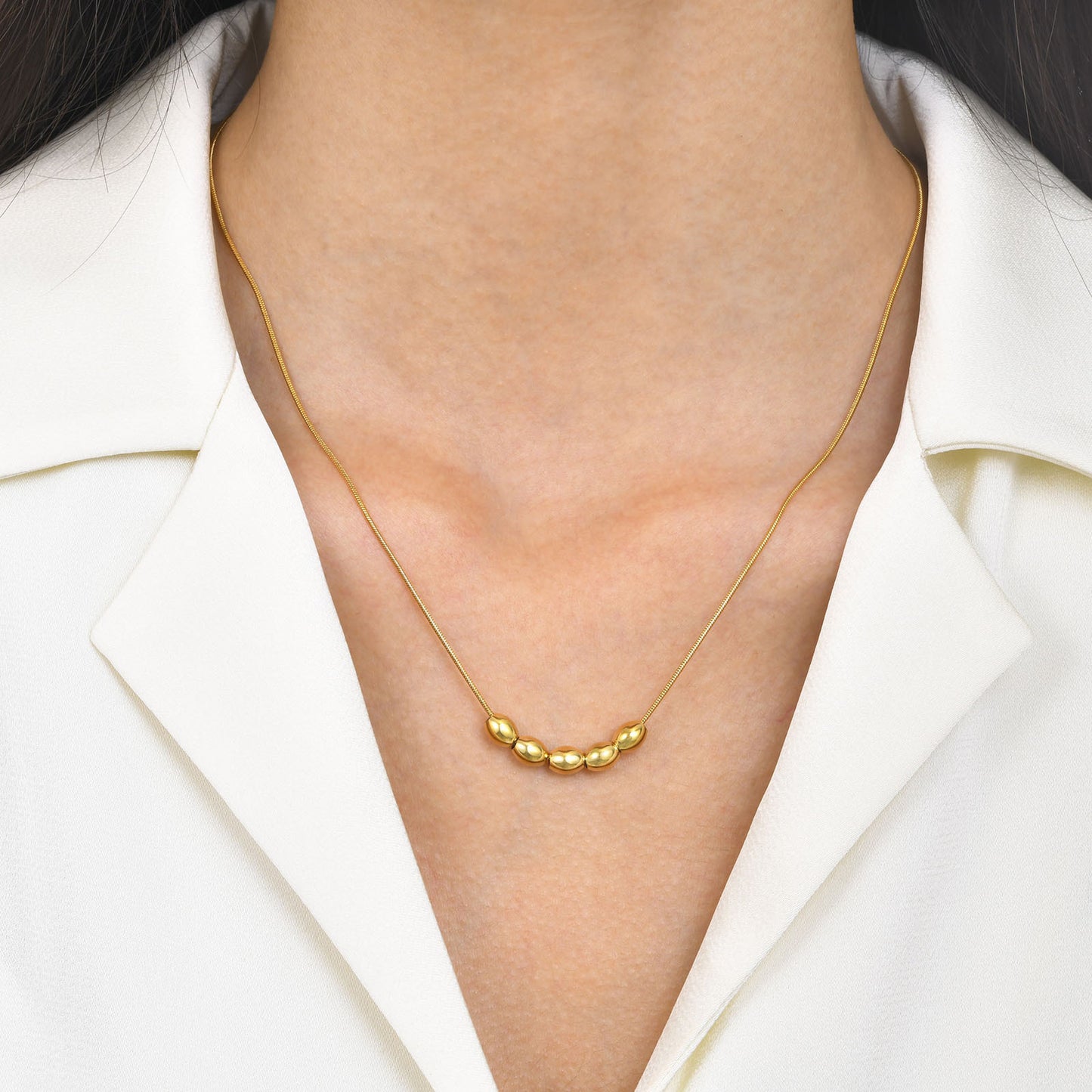 Stainless Steel Ladies Simple Round Snake Chain Necklace Gold