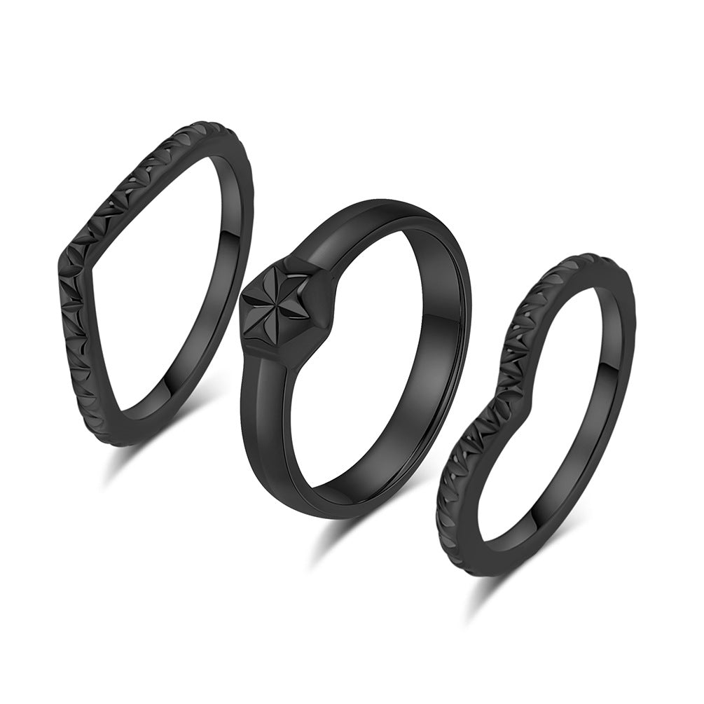 Planderful Stacked Titanium Steel Ring Set For Women Elegant Light Luxury Three Piece Jewelry