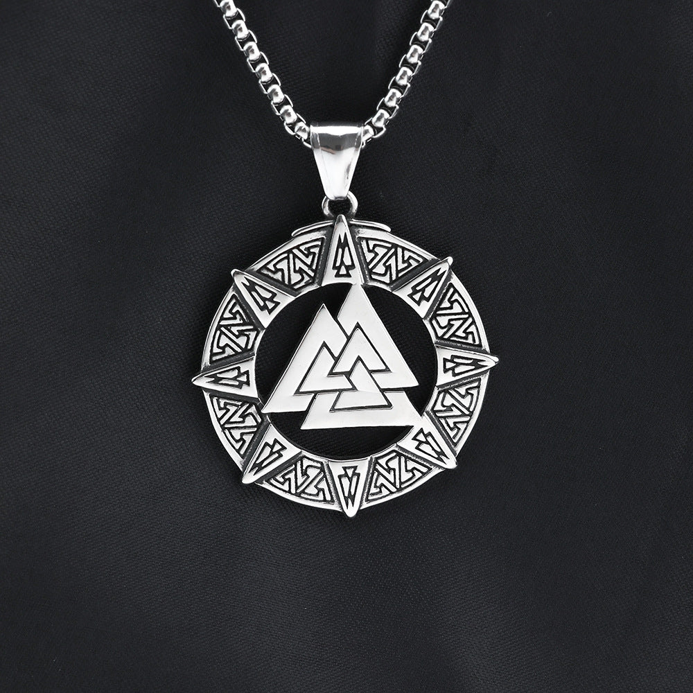 Planderful Shop Viking Triangle Titanium Steel Pendant For Men Retro Relief Necklace Norse Legacy