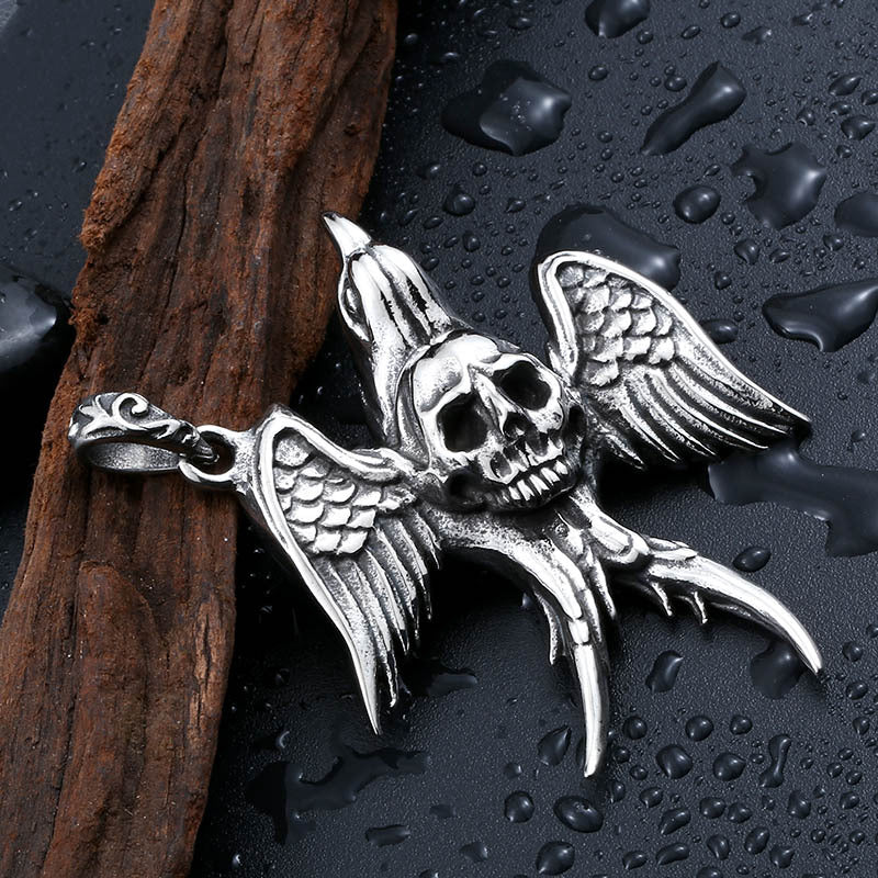 Stainless Steel Skull Swallow Pendant – Men's Titanium Steel Pendant Necklace
