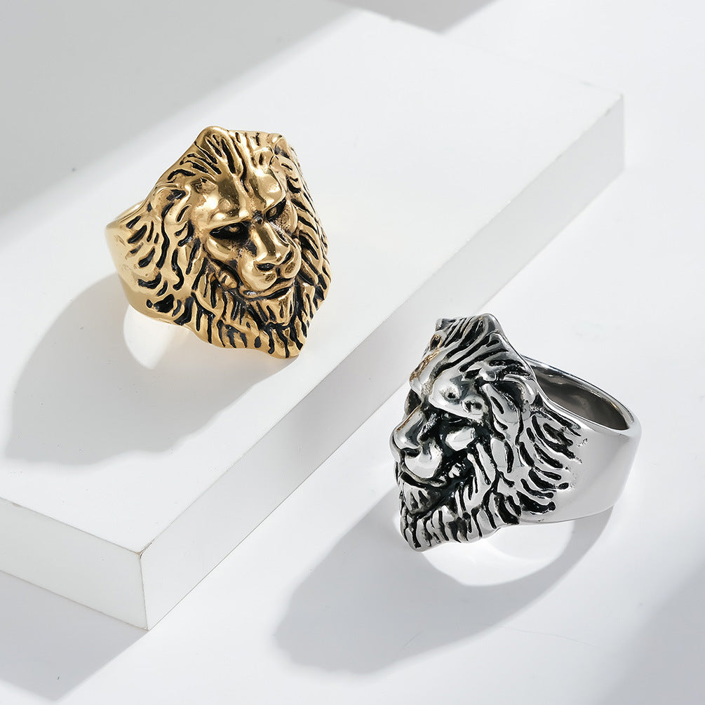 European And American Retro Lion Head Titanium Steel Ring