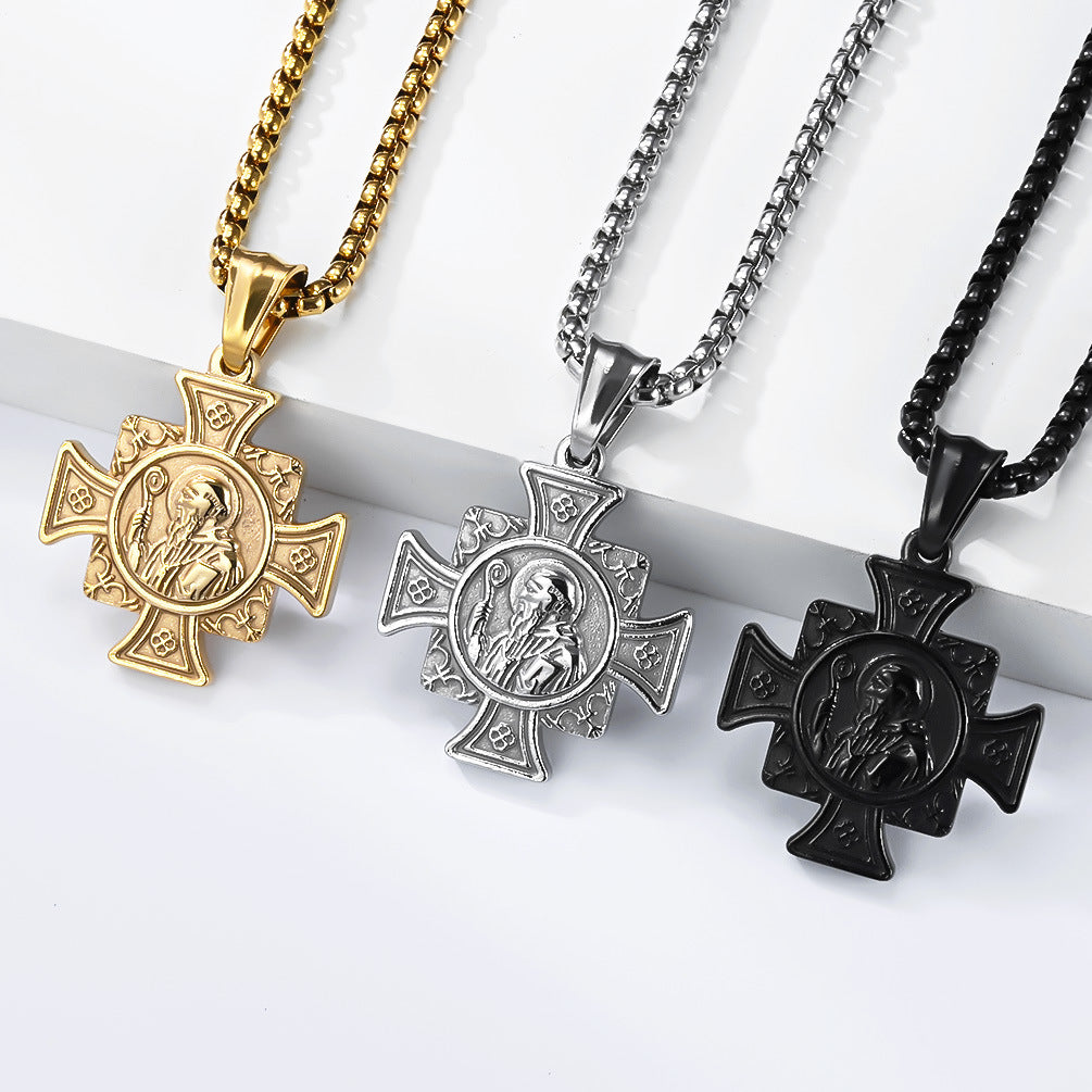 Planderful Saint Benedict Exorcist Titanium Cross Necklace For Unisex Protection Pendant