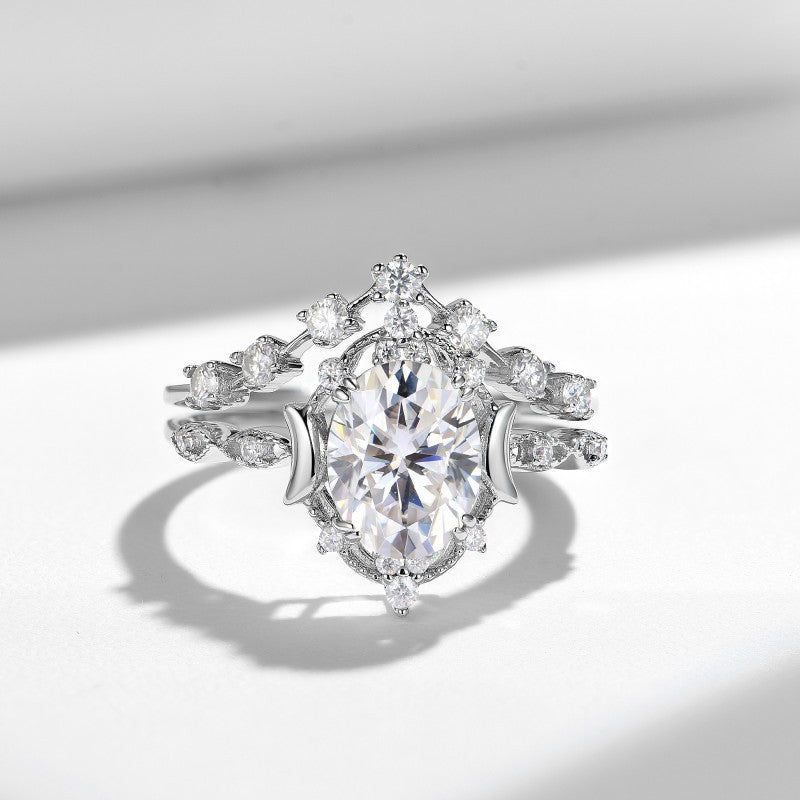 Star Moon Series 2 Carat Moissanite Engagement Ring Set