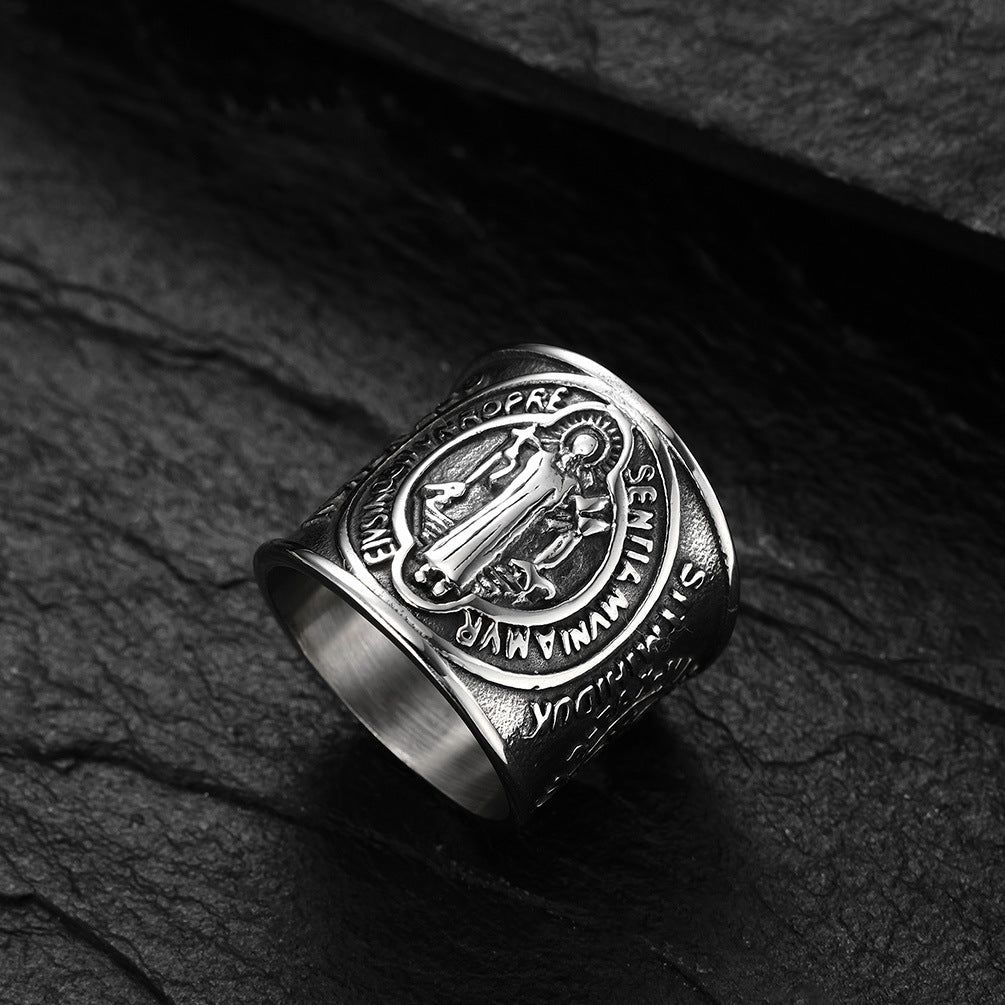 St. Benedict Exorcism Stainless Steel Ring for Men