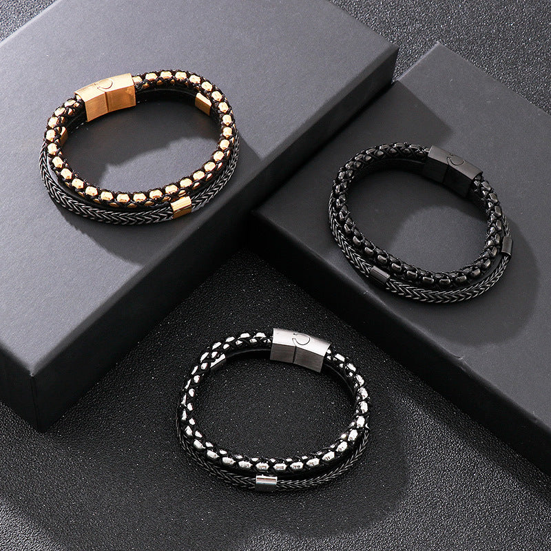 Planderful Mens Leather Rope Bracelet Magnet Buckle Classic