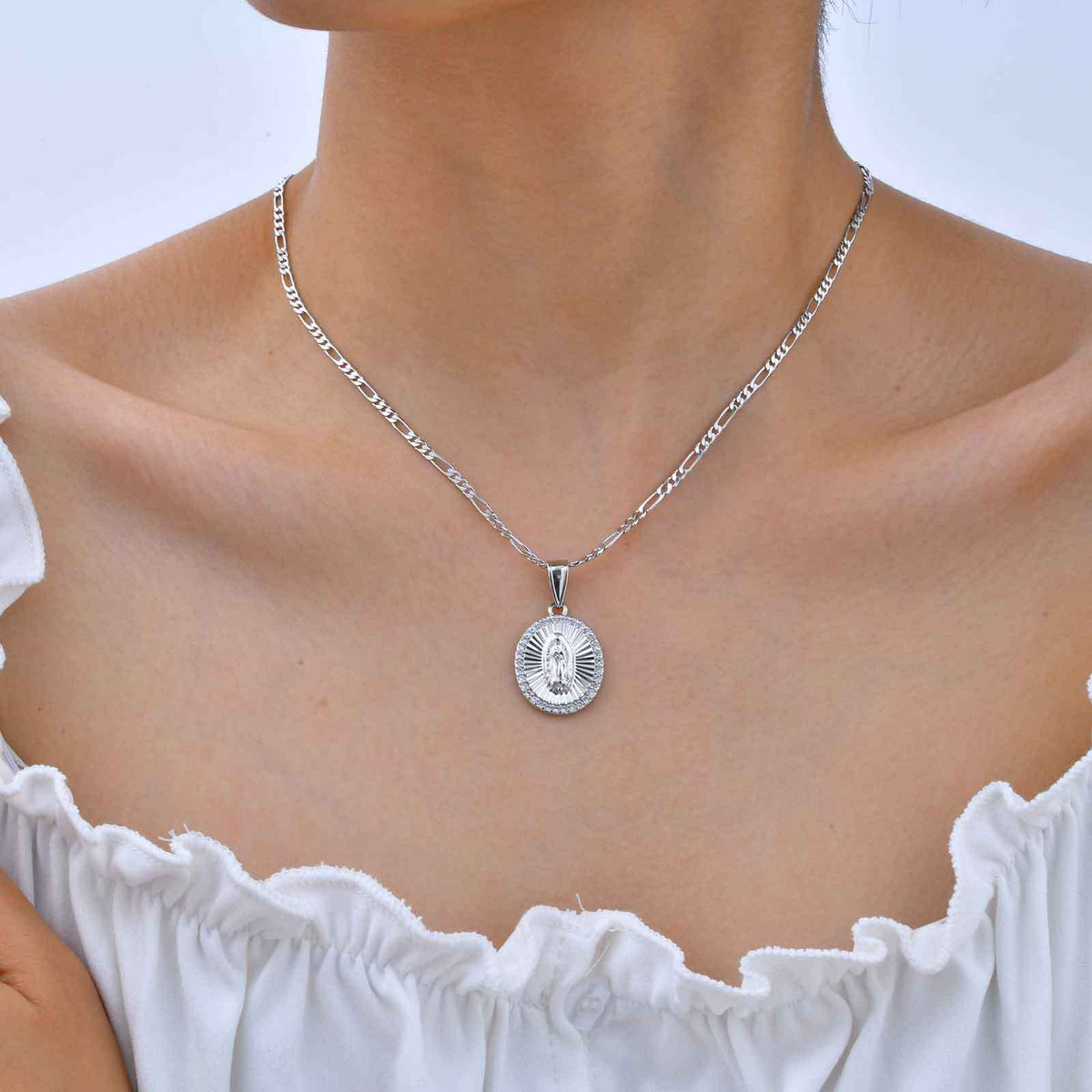 Copper Chain Zircon Oval Heart Necklace Imitation White Gold Women's Pendant