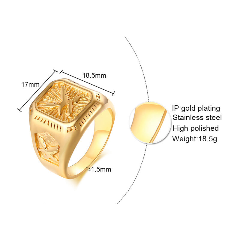 Planderful Eagle Ring 18K Gold Plated Stainless For Men