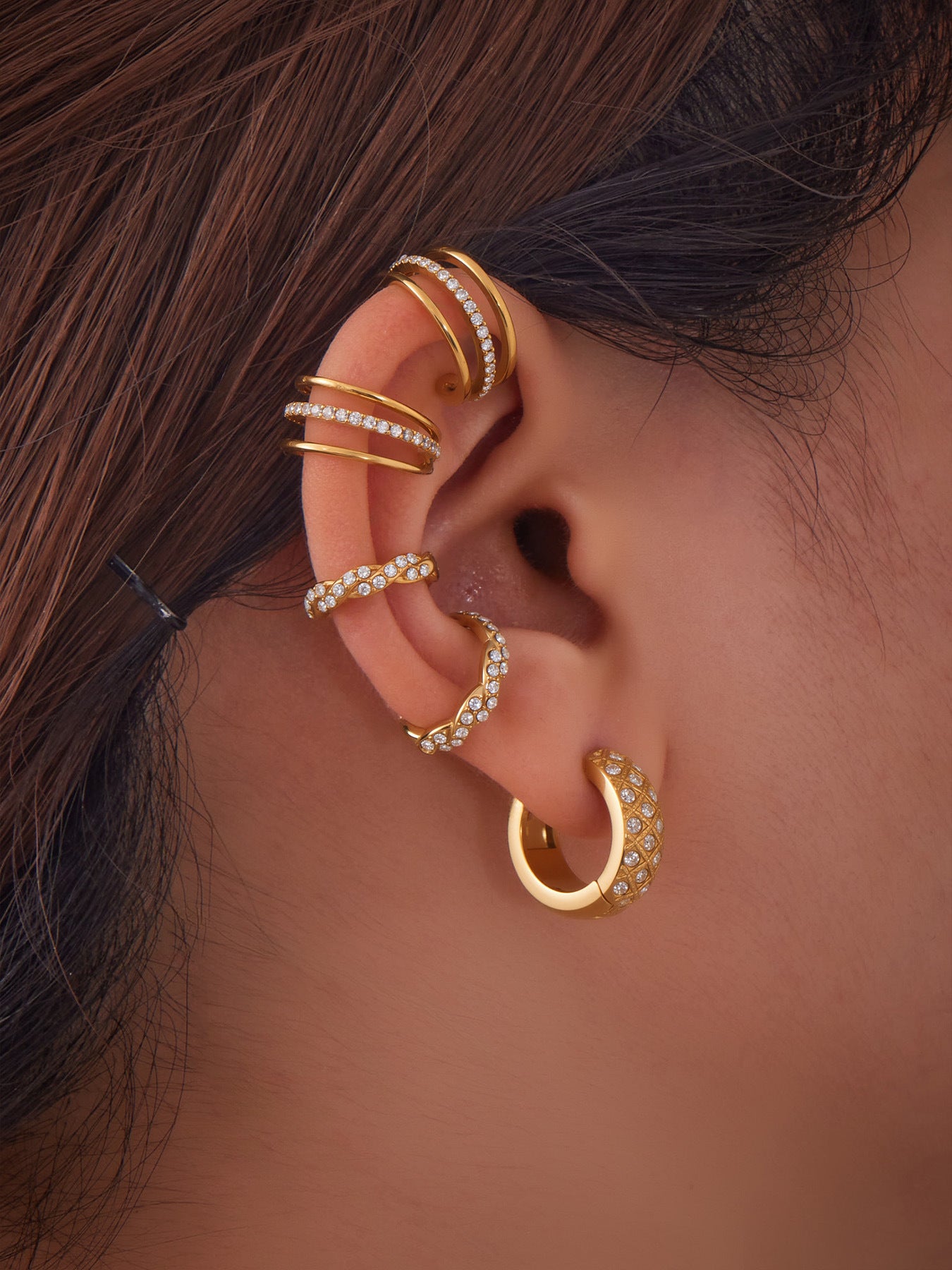 Planderful Women Zircon Ear Bone Clip Earrings 18K Gold